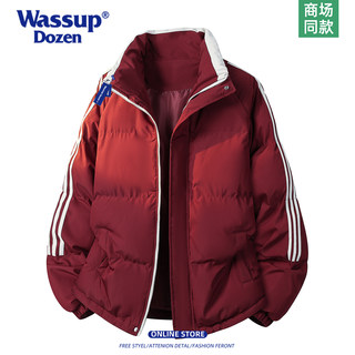 Wassup Dozen American-Style Cotton Jacket, Unisex, Stand-Up Collar, Three-Stripe Warm Coat, Couple's Outfit, Winter Cotton Clothing