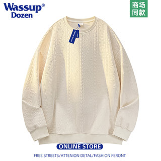 Wassup Dozen Trendy Jacquard Long-Sleeved Round-Neck Pullover German Velvet Sweatshirt Autumn and Winter Men's Warm Loose Top