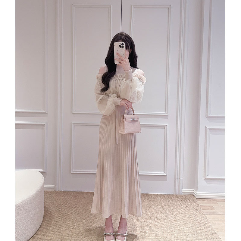 Domylilz Chestnut | Elegant and Sophisticated One-Shoulder Off-Shoulder Waist-Cinching Long Dress.