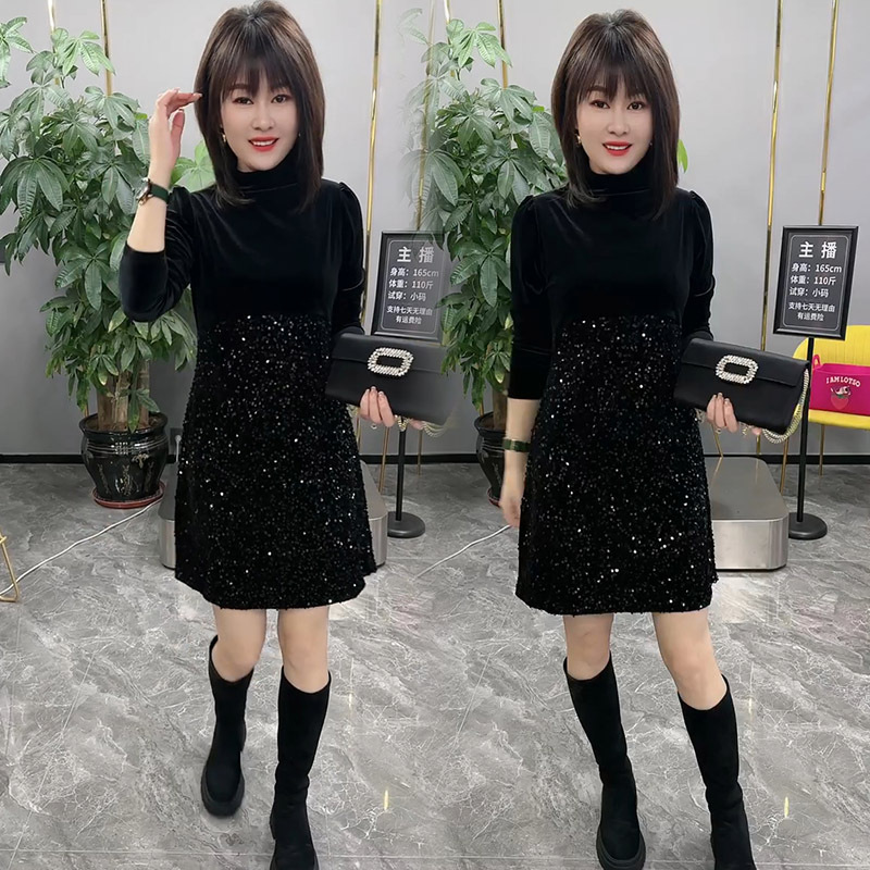 2023 Winter New Dress, Feminine and Elegant, Stylish and Slimming, Velvet Sequin Splicing A-Line Little Black Dress 2023 Winter New Dress, Feminine and Elegant, Stylish and Slimming, Velvet Sequin Splicing A-Line Little Black Dress