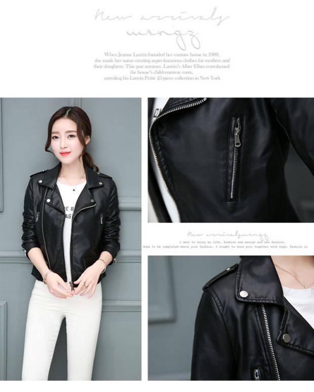 Áo khoác nữ nữ size lớn bằng da ve áo dài tay Slim cộng với áo khoác nhung dày Khóa kéo da Hàn Quốc áo khoác nữ áo da nữ xịn nhập khẩu