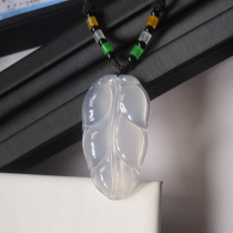 Natural ice species chalcedony leaf pendant men and women jade crystal fortune evil pendant agate sweater chain pendant