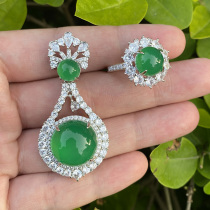 Natural ice species chalcedony pendant womens jade color necklace pendant ring Crystal jade inlaid green agate pendant