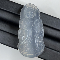 Natural Jade Guanyin pendant male white jade large station Guanyin necklace pendant ice chalcedony agate Guanyin Bodhisattva pendant