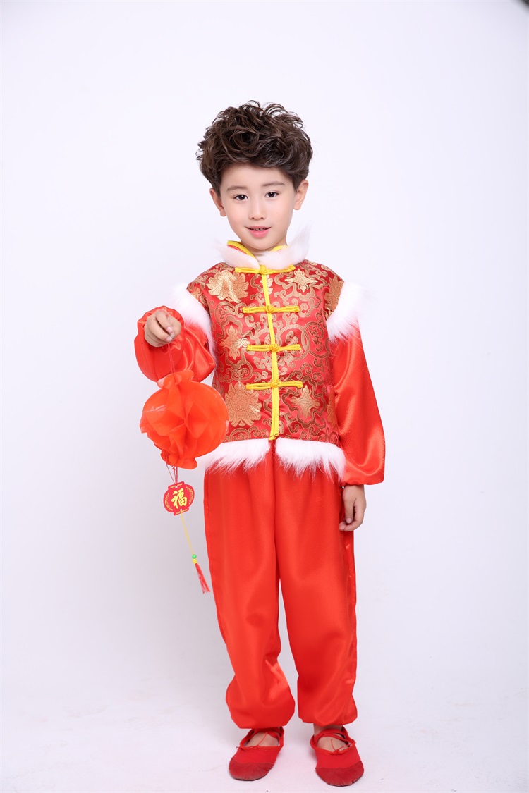 Trang phục ngày tết cho bé trai và bé gái Lễ hội Giáng sinh khiêu vũ mở màu đỏ cho trẻ em bài hát Quần áo búp bê Trung Quốc đồ bé trai