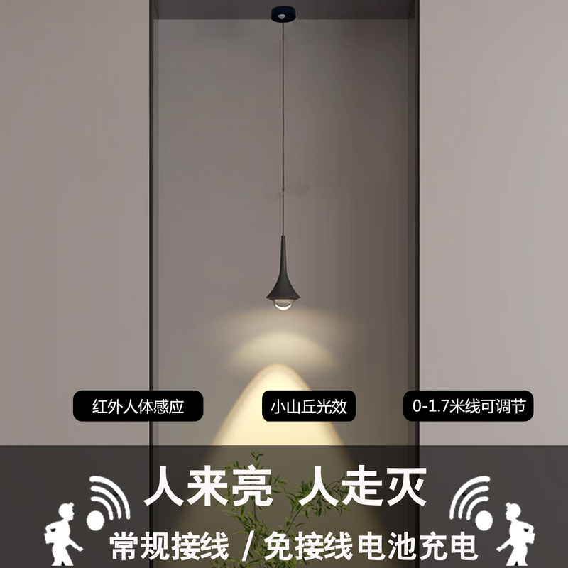 Human Body Sensor Small Pendant Light for Entrance, No Wiring Required, Rechargeable, Lights up When You Come, Small Hill Atmosphere Light