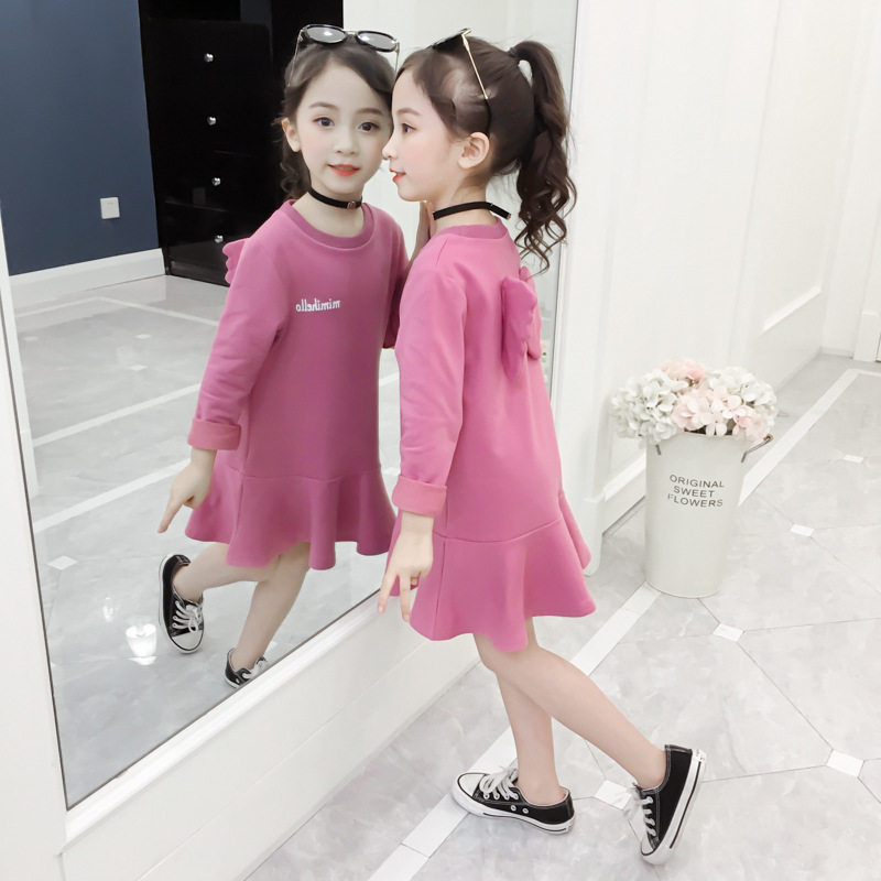 Girls ' Foreign style dress 2021 autumn new Korean children's medium and long skirt baby wings sweater skirt tide