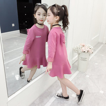Girls foreign style dress 2021 Autumn New Korean version of childrens long skirt baby Wings sweater skirt tide