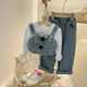 Girls fashionable denim suit 2023 spring new Korean version of children's vest vest vest jeans baby