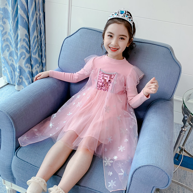 Frozen Aisha Princess Dress 2022 Spring and Autumn New Girls' Western Style Stitching Dress Baby Mesh Skirt