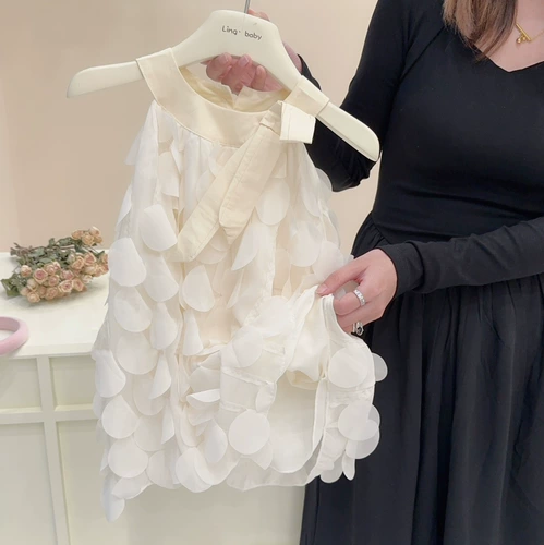 Летний детский наряд маленькой принцессы, платье без рукавов, юбка, эффект подтяжки, в корейском стиле, изысканный стиль