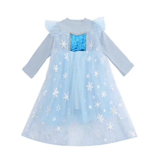 Frozen Aisha Princess Dress 2022 Spring and Autumn New Girls' Western Style Stitching Dress Baby Mesh Skirt