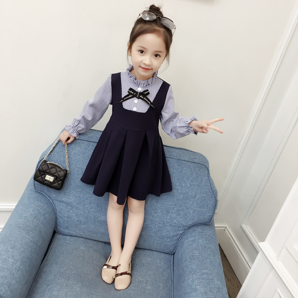 Girls ' super Ocean school striped dress 2021 new Korean autumn children's college style princess skirt girl skirt