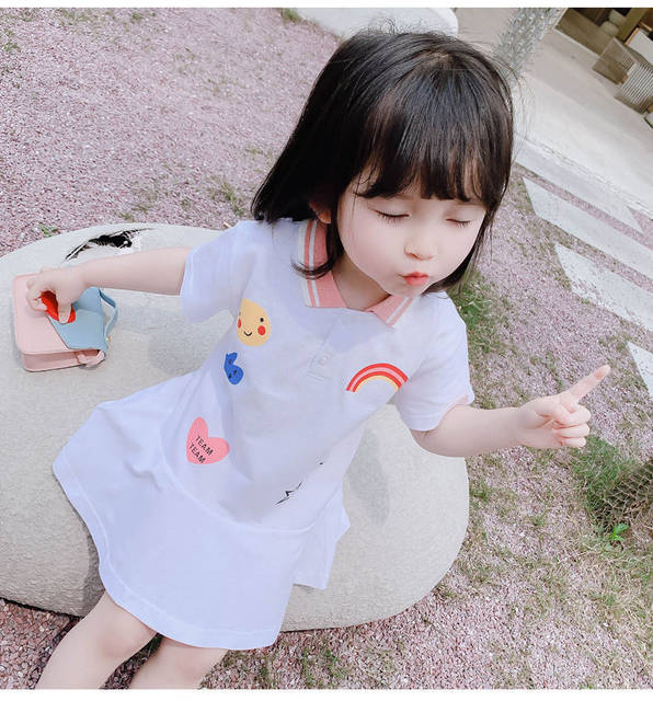 Girls dress summer dress 2021 new children's summer princess dress little girl foreign style POLO short-sleeved sweater dress