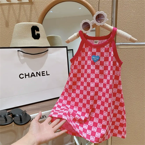 Хлопковое платье-комбинация, летняя одежда, детское платье без рукавов без рукавов, юбка на девочку, пляжное платье, в западном стиле, в корейском стиле