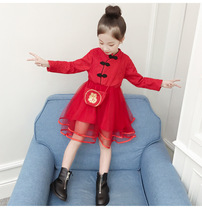 Girls plus velvet dress 2021 Winter New Year clothes childrens foreign style dress girl New year dress dress cheongsam dress