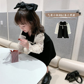 Girls' small fragrance dress 2022 spring new Korean version baby long-sleeved princess skirt children's POLO collar skirt