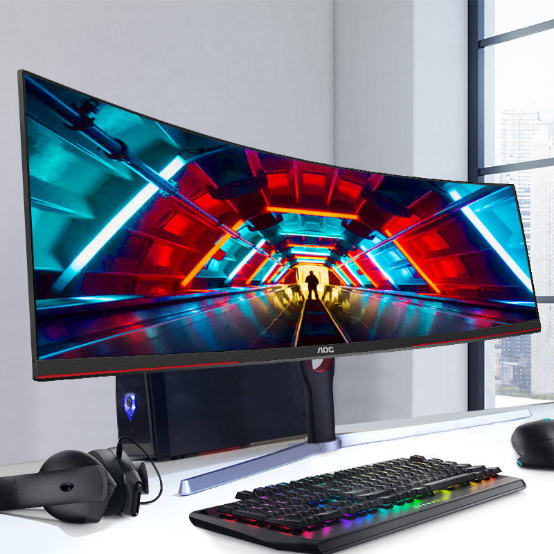 AOC 4K165Hz e-sports monitor 34 inch curved with fish screen 21:9 curved screen CU34G3S with audio HDR Samsung screen IPS Desktop 2K computer 144