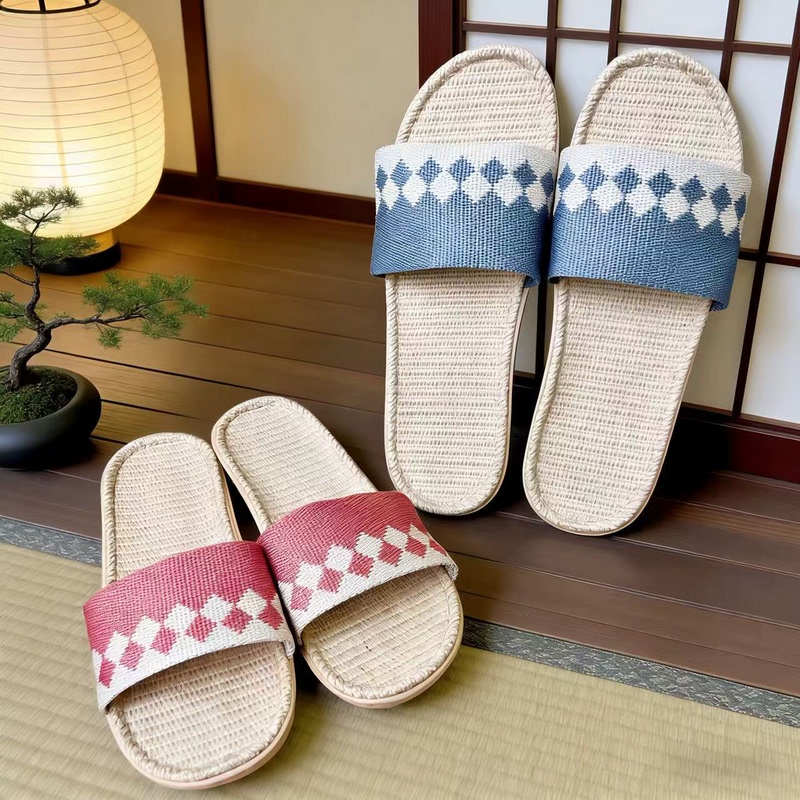 Hand-Stitched, Glue-Free Couple's Linen and Straw Indoor Non-Slip Breathable Straw Sandals for Men and Women