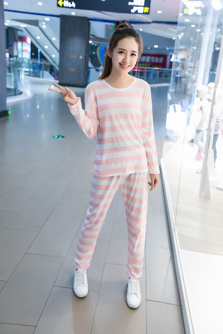 Mùa xuân và mùa thu Hàn Quốc của một loạt các bộ đồ ngủ dài tay của phụ nữ mèo cười mèo sinh viên bạn gái sọc đen có thể được mặc bên ngoài dịch vụ nhà bộ hoạt hình dễ thương