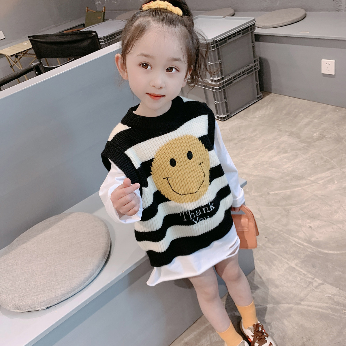Girl Spring Autumn Money Suit Foreign Pie Trendy Children Suit Women's Baby Casual Hair Line Horse Chia Two-style South Korea