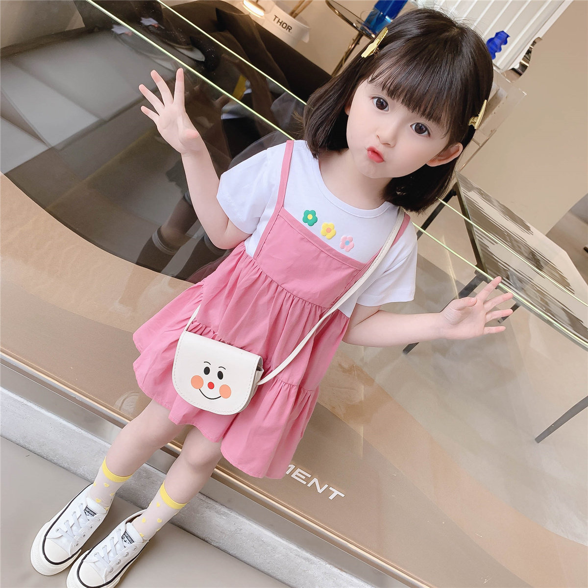 Girls ' dresses 2021 children's Western style little girl summer new female baby summer dress fake two princess skirts