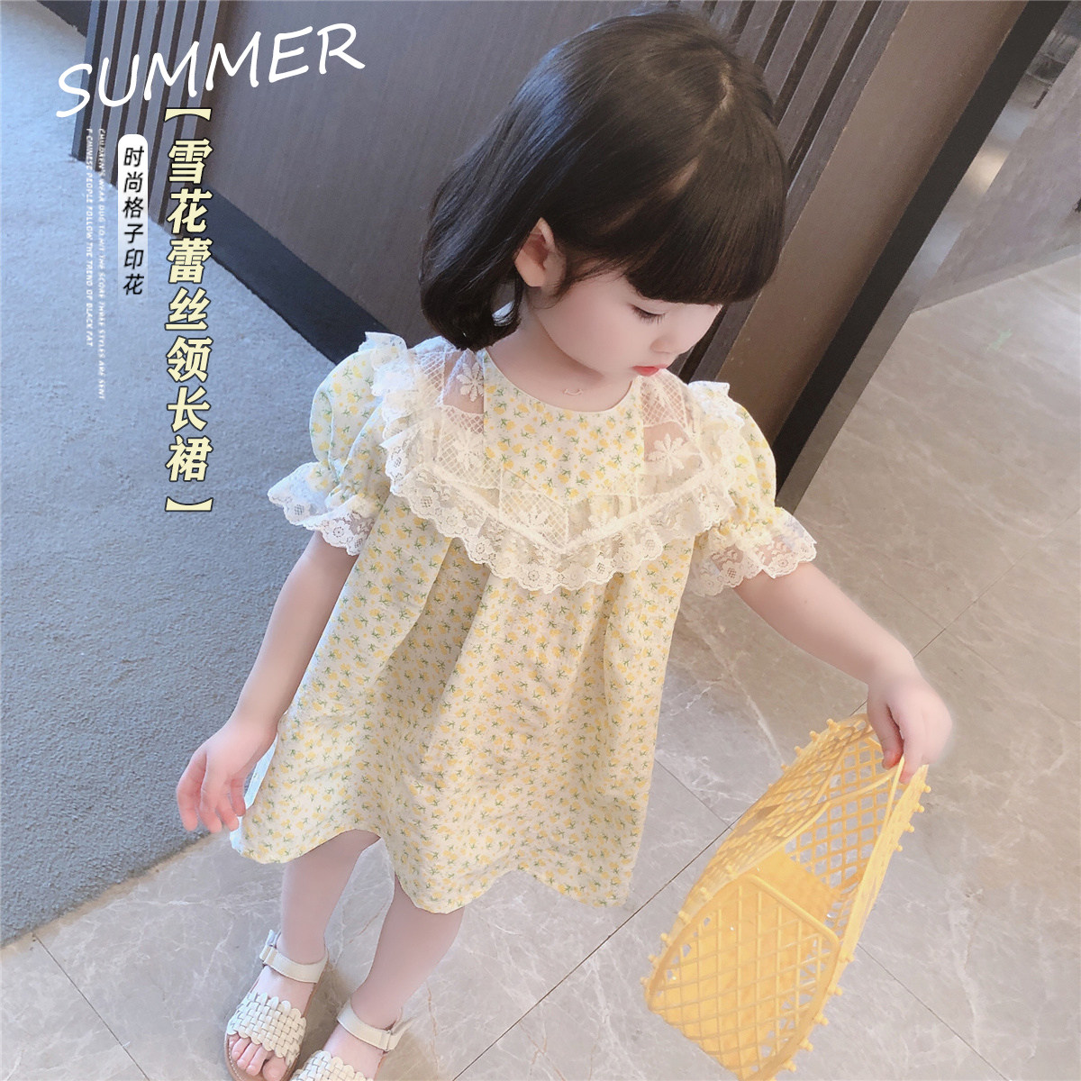 Girl's summer clothing 2022 new children's tennis red foreign lace princess nepotism princess nepotism baby's summer break floral dress