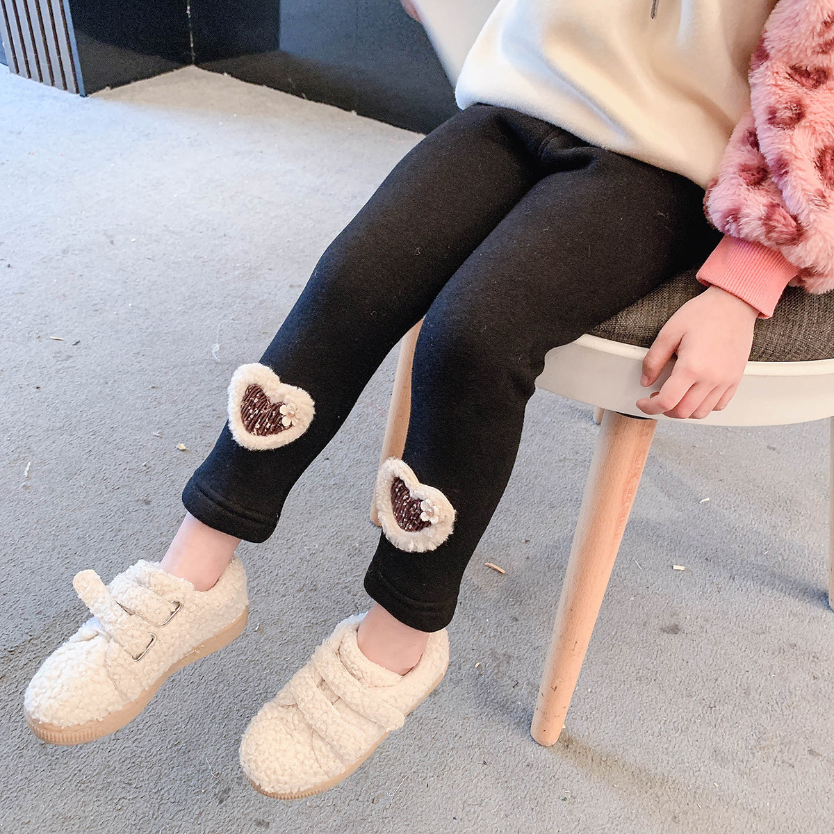 Baby Winter Clothing Plus Suede Pants Love Pure Cotton Kneecap Warm And Integrated Suede Baby Girl Thickening Outside Wearing Pants