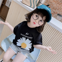  Childrens short-sleeved t-shirt 2021 new summer girls  t-shirt female baby little daisy bottoming shirt childrens western style top