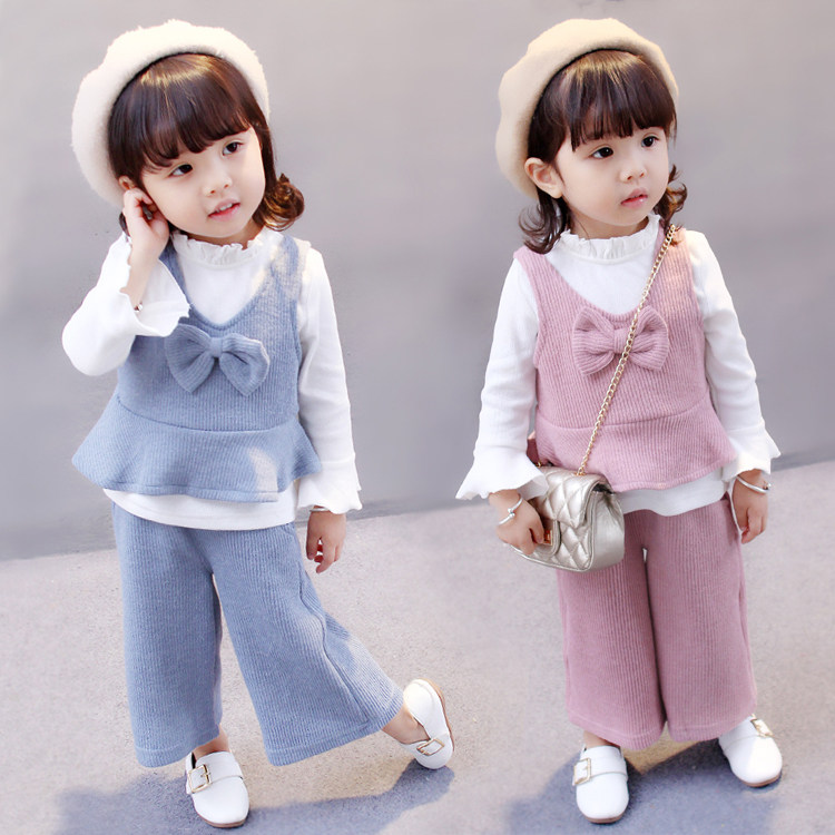 Baby Wool Thread Needles Weave Spring Autumn Dress Woman 0-4 Year Old Korean Version Tide 3 Girl Suit 1 Foreign Baby Clothes Three Sets 2
