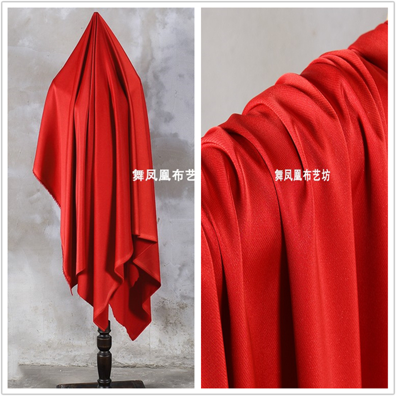 Flame Red Diamond Shiny Silk-Like Acetate Satin Fabric, Drapey Silky Pants, Shirts, and Small Western-Style Clothing Fabric