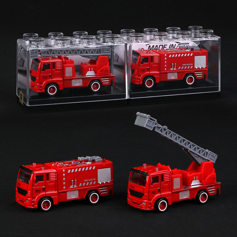 Child Alloy Fire Truck Toy Mini Baby Car Back Force Inertia Model City Engineering Car With Display Case