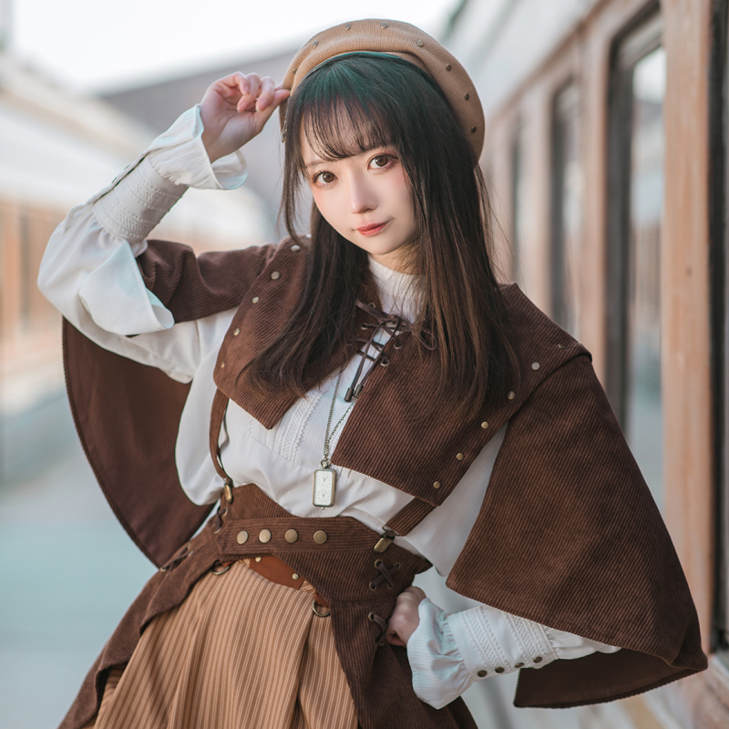 Steampunk Coffee Brown Corduroy Sleeveless Outerwear Shawl Cape Cloak