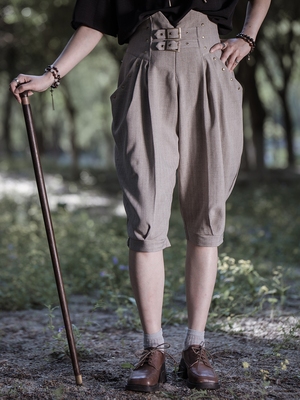 taobao agent Steaming continent loose neutral flax, leisure, light gray high -waist horses retro pants trousers