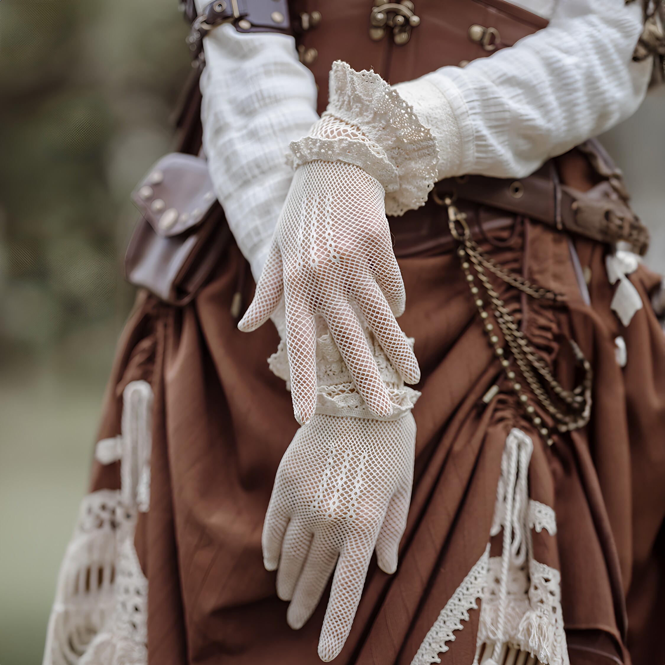 Steam Continent Victorian Retro Style Lolita Accessories Off-White Elastic Mesh Cotton Lace Gloves