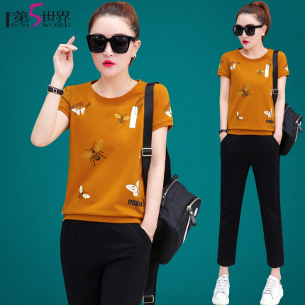 2018夏季新款运动服套装女时尚宽松显瘦短袖