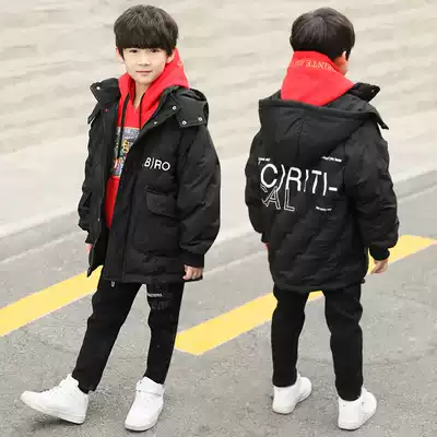 Boys' cotton-padded clothes 2021 New Winter ten big children 12 thick cotton-padded clothes 15-year-old boy cotton-padded jacket medium and long version of foreign pie