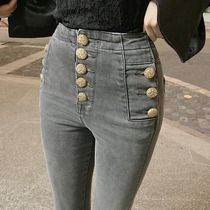 Grey High Waist Jeans Womens Tide ins2022 Spring Autumn New Korean Version 100 Hitch Slim Fit Pencil Small Leggings