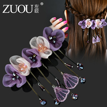 Top clip hairpin female headdress ancient tassel clip silk yarn flower girl cross clip horsetail clip retro hairclip