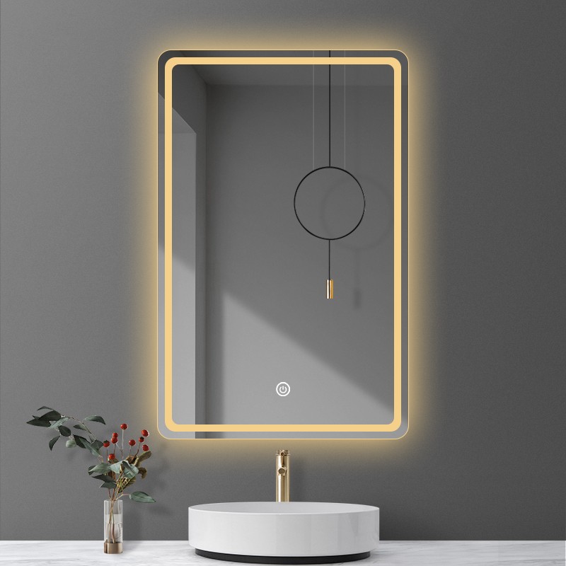 Smart mirror anti-fog led free punch bathroom mirror with light bathroom touch screen multi-function wall hanging square custom