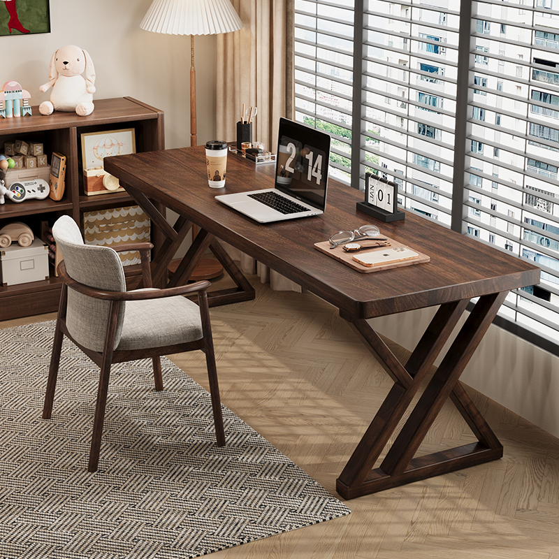 South American Black Walnut Wall-Mounted Desk for Home Bedroom Study Double Study Desk Solid Wood Long Writing Desk