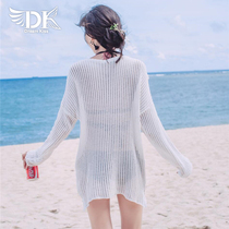 DK pullover blouse womens bikini resort hot spring swimsuit jacket knitted single piece can be put into the water sunscreen beach outside