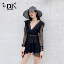 DK swimsuit women 2021 new hot spring size Conservative conjoined belly belly thin sexy small chest gathering swimsuit