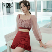 dk2021 new hot spring conservative swimsuit womens long sleeve sunscreen split sexy belly thin Korean ins