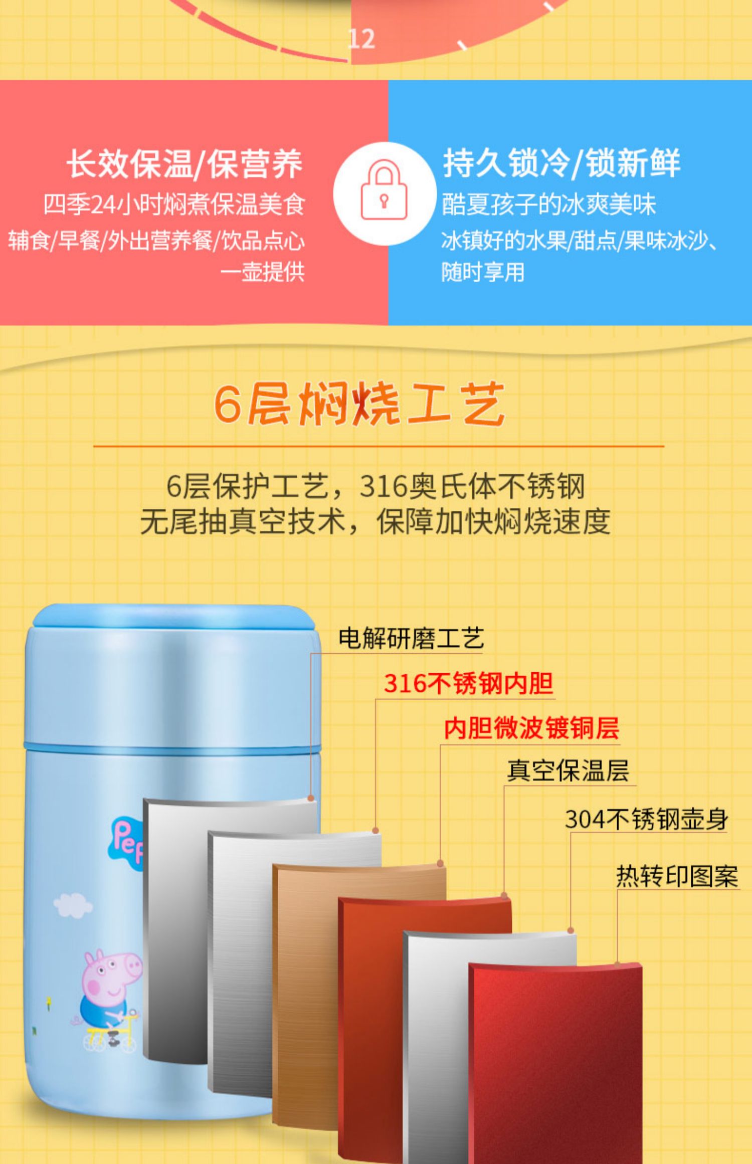 Pig Peggy 焖 cốc cho bé bằng thép không gỉ cách nhiệt hộp ăn trưa bằng thép không gỉ - Hộp cơm điện sưởi ấm hộp cơm văn phòng unie
