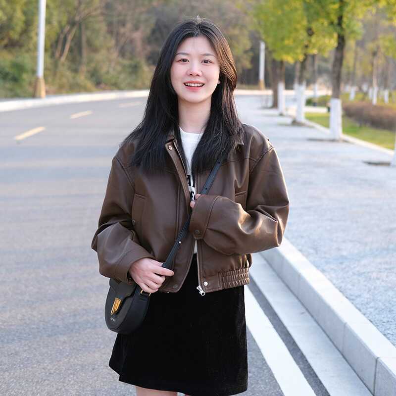 Brown Leather Jacket for Women, Short Style, 2024 New Model, This Year's Popular High-End Feel, Petite Size, Melard Pu Leather Jacket
