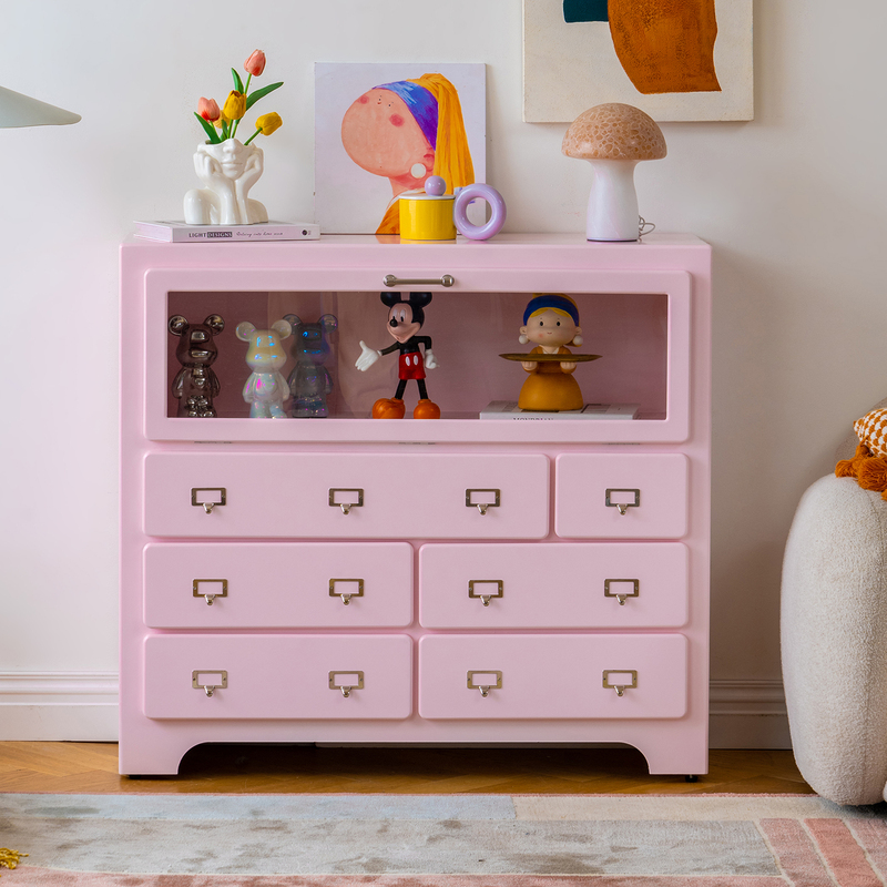 Dopamine Six-Drawer Cabinet for Bedroom and Living Room, Pink Solid Wood Drawer Cabinet, Small Apartment Storage Cabinet, Sofa Side Cabinet