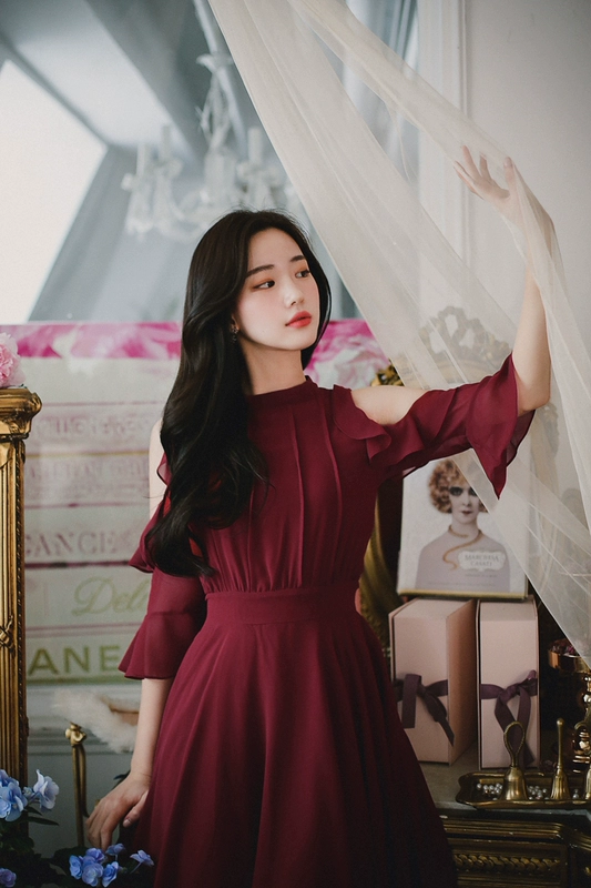 Milkcocoa Hàn Quốc mua cho phụ nữ mùa hè 2019 mới tay áo cánh sen lệch vai đầm MY21 - váy đầm đầm dự tiệc sang trọng