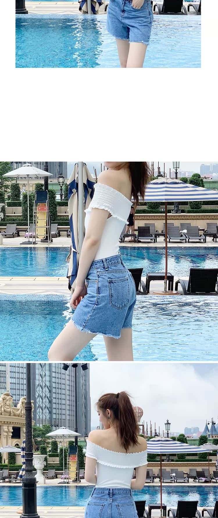 Hàn Quốc mua phụ nữ chuyên nghiệp 2019 hè mới retro cũ mặc quần short lông dài màu trắng - Quần jean chân váy bò