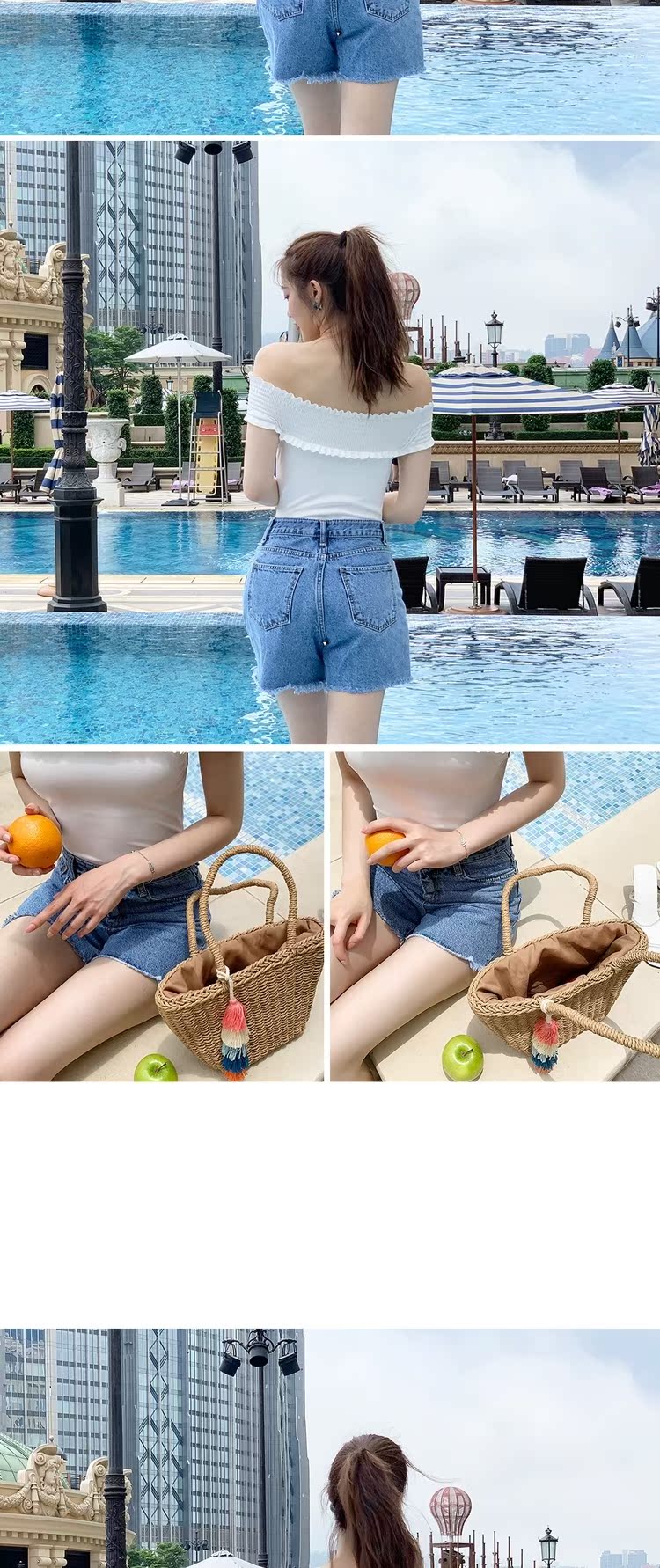 Hàn Quốc mua phụ nữ chuyên nghiệp 2019 hè mới retro cũ mặc quần short lông dài màu trắng - Quần jean chân váy bò